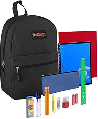 Trail maker Backpack with School Supplies for Kids - 20 Piece Back to School Supplies with 17 Backpack (Black)
