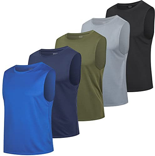 HUAKANG 5er Pack Tank Top Herren Ärmelloses Shirt Fitness Achselshirt Unterhemd Schnelltrocknendes Tanktop Gym Muskelshirt Sleeveless Funktionsshirt Sport Laufshirt für Männer 511-Blue-XL