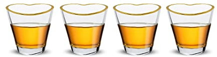 RUGLUSH Heart Shaped Shot Glasses with Gold Rim 4 Pack, Korean Soju Shot Glasses, Clear Heart Shot Glass Set for Soju Whiskey Vodka Espresso Liquor, Drinking Gift for Men and Women, 2oz