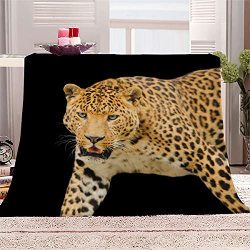 Leopard Kuscheldecke 150x200 cm Flanell Decke Extra Weich Flauschige Wohndecke Wildes Tier Schwarz mit Muster Blanket Fleecedecke Waschbar Microfaser Sofadecke Couchdecke bettüberwurf