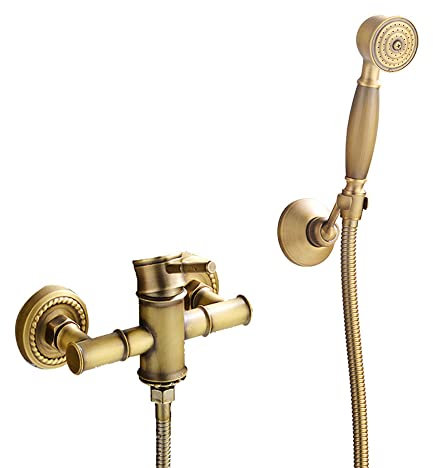 HomeLava Wannenarmatur Antik Messing Bad Dusche Set Badewanne Wasserhahn Wandmontage Einhand-Wannenbatterie Badewannenarmatur mit Handbrause