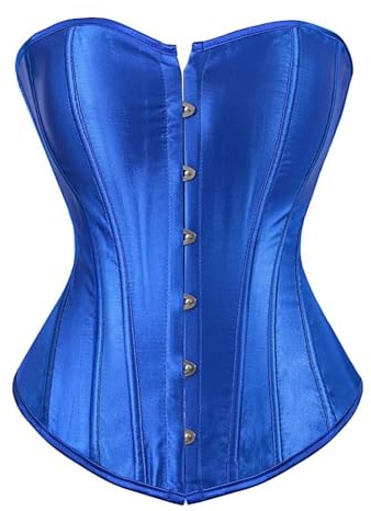 Grebrafan Women Corset Satin Overbust Lace up Boned Bustiers Top (UK(24-26) 7XL, Blue)