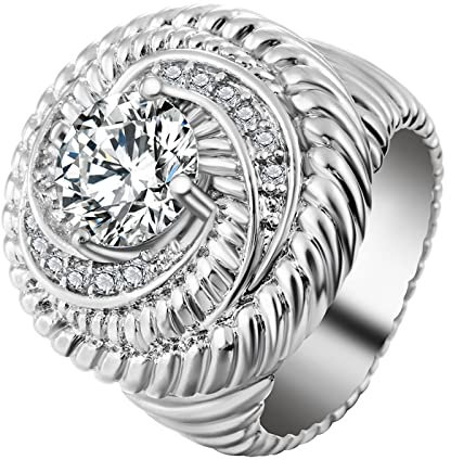 Damen Silberring 54, Ringe Frauen Verlobung Croissant Zirkonia Modeschmuck Cocktail Party Elegant Jahrestag Geschenk