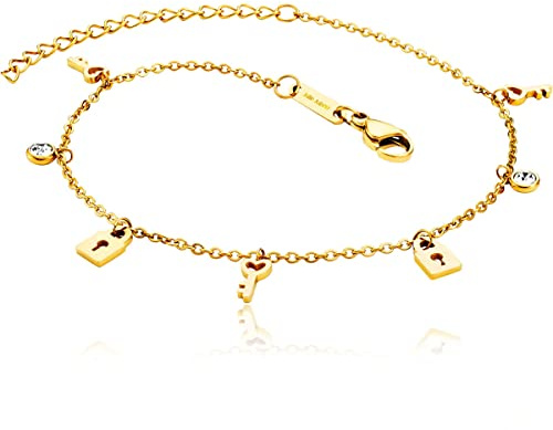 Julie Julsen JJAC29212G Damen Fußkettchen Schlüssel & Symbole Gold 26 cm