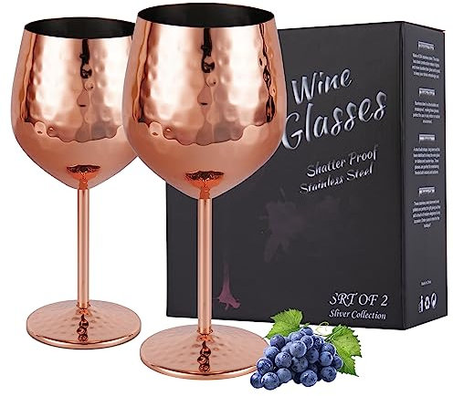 IRONABLE Rotweinglas,stilvolles und elegantes Edelstahlglas,530 ml,2 Stück(Rose)