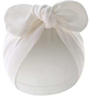Chapeau d'hôpital indien respirant pour nouveau-né avec grand nœud papillon - Couleur unie - Coupe-vent - Bonnet pour bébé nouveau-né fille garçon avec nœud
