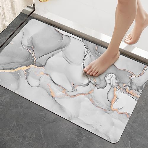 DEXI Badematte rutschfest 43 x 80 cm, Super Absorbierende Badezimmerteppich, schnelltrocknende Badvorleger, Waschbar Duschvorleger für Dusche, Badewannen und Badezimmer, Hellgrau