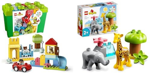 LEGO 10914 DUPLO Deluxe Steinebox, Lernspielzeug & 10971 DUPLO Wilde Tiere Afrikas Spielzeug-Set für Kleinkinder mit Tierfiguren und Spielmatte, Lernspielzeug ab 2 Jahre