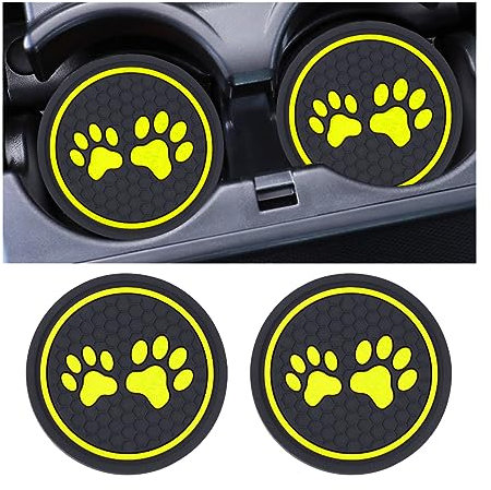 JNNJ 2 PCS Universal Cup Holder Insert Mats, Cute Dog Paw Silicone Anti Slip Car Cup Mat, High Temperature Resistance Non-slip Car Cups Holders, Auto Cup Holder for Cars, Trucks and More(Yellow)