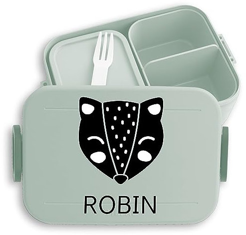 Kinder Bento Box Midi Lunchbox für Mepal Bentobox - Fuchs Füchsin - 900 ml - Sage Grün - brotdose fuchsmotiv lunch personalisierte füchse pausenbox personalierte waldtiere fächern name und kind