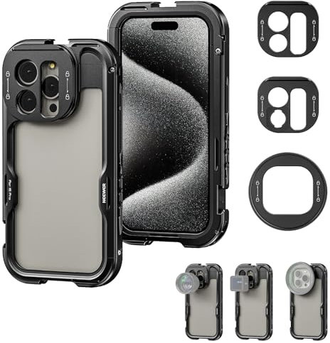 NEEWER 15 Pro Cage [2aGen], Phone Rig Video Stabilizer with 67mm Filter Adapter, 17mm Lens Backplate, T Mount Lens Adapter Compatible with Moment T Series Lenses, PA043