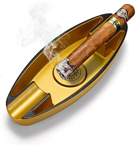 CIGARLOONG Aschenbecher Portable Reise 2 Slot für Haushalt Desktop Patios Innen Outdoor Büro Dekoration Zigarren Aschenbecher (Gelb)
