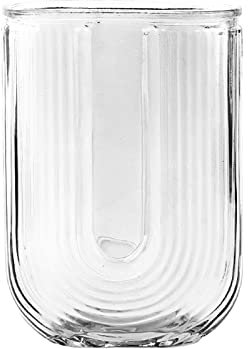 Gerippte Glasvase, Ellipsen-U-förmige, Geriffelte, Gestreifte Dekorative Vase, Breite Öffnung, ästhetische Vase für Zuhause, Wohnzimmer, Tischdekoration (White-A)