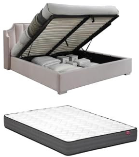 Vente-unique - Lit Coffre 160 x 200 cm avec tête de lit incurvée - Velours - Rose + Matelas - TEOMIS