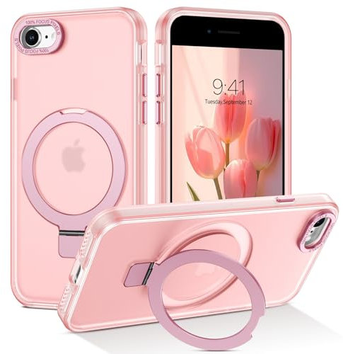 YINLAI for iPhone 8 Magnetic Case iPhone 7 Case [Compatible with Magsafe] with Ring Holder Stand Body Protective Cover Slim Shockproof Kickstand Phone Case for iPhone 7/8/SE(2020)/SE(2022), Pink