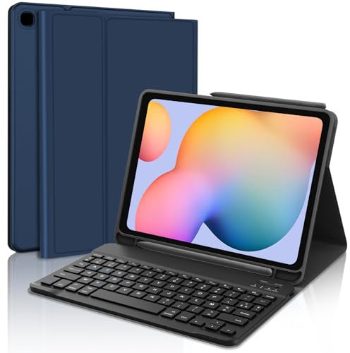 JADEMALL Coque Clavier pour Samsung Galaxy Tab S6 Lite 10,4 Pouces 2022, Clavier AZERTY Bluetooth Magnétique Amovible pour Samsung Tab S6 Lite 10.4, Bleu