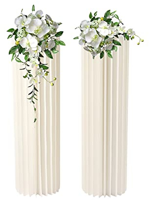 Karton Blumenständer Zylinder Hochzeit Tischdeko Acrylplatte für Blumenvasen Leicht zu Montieren Stabil für Hochzeiten und Partys (Weiß, 2 Stück, 100cm)