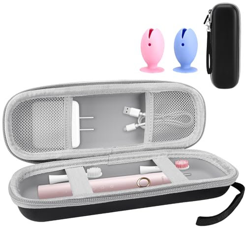 Elektrische Zahnbürste Reiseetui für Oral B/Oral-B Pro/Phlips Sonicare, elektrische zahnbürste etui reiseetui mit 2 Zahnbürsten Kopf Silikon, Tragbare Elektrische Zahnbürste Reisebox,Schwarz