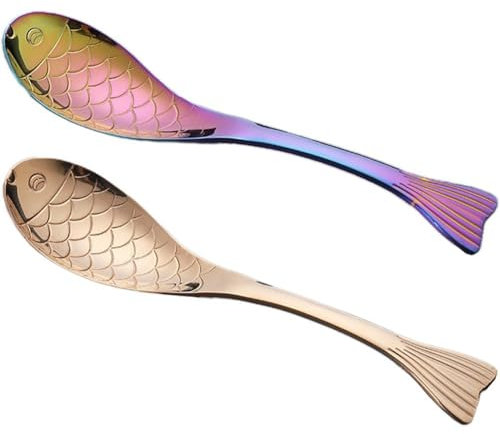 Haowul Grande Cuillère À Soupe Mignonne en Acier Inoxydable, Vaisselle Kawaii en Forme De Poisson, Service De Table, Cuillère À Soupe, Couverts pour Soupe Crème Glacée