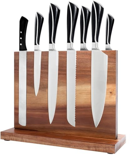 Gugxiom Double Sided Messerblock Magnetisch, Acacia Wood Magnetic Knife Holder, Magnetic Knife Block, Starken Magneten, Ohne Messer, Messerständer für Messer Präsentation und Lagerung