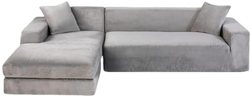 Hochdehnbarer dicker Samt-Couchbezug, Sofa-Schonbezüge, universeller Sofaschutz, Sesselbezüge für Wohnzimmer, Silber, 1 + 2-Sitzer