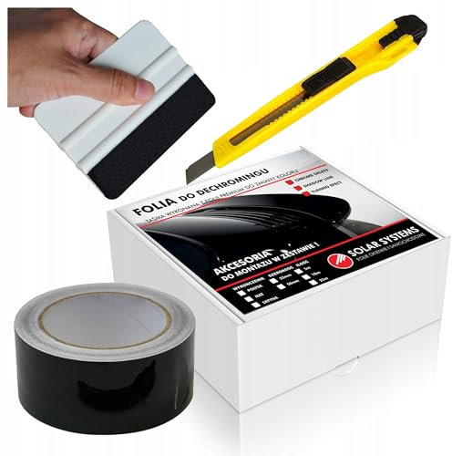 Solar Systems Selbstklebende Autofolie - Entchromung Klebeband + Rakel und Messer - Auto Tuning - Auto Folie Schwarz Glanz 5cm x 13 m