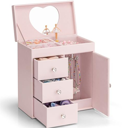 Vlando Musical Schmuckkästchen Mädchen, großes Kind Musik-Box mit Ballerina für Geburtstag Schlafzimmer Dekoration, 4 Schicht Mädchen Schmuck Geschenke für Mädchen Kinder