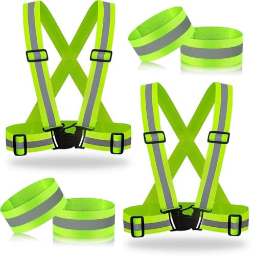 Bretelle Catarifrangenti, 2 Pezzi Gilet Catarifrangente Bici, Abbigliamento Riflettente, Gilet Alta Visibilità, Gilet Sicurezza con Elastico, per jogging, ciclismo, escursionismo, moto o corsa
