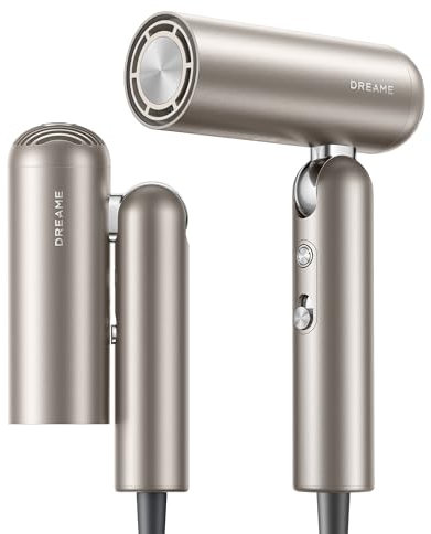 DREAME Pocket Neo Secador de Pelo de Alta Velocidad, 3 Formas Plegables, 300 g, Motor de 110 000 RPM, 300 Millones de Iones Negativos/cm³, Temperatura Constante de 57 °C, Secado en 40 Segundos, Dorado