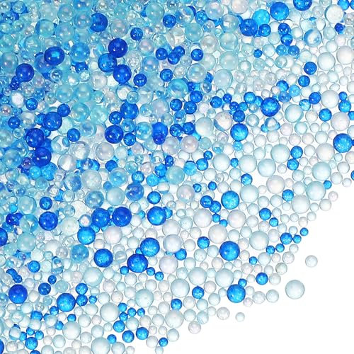 PATIKIL 1-3mm Mini Glass Bubble Beads 200g Tiny Iridescent Beads No Hole Water Droplet Balls for DIY Crafting Nail Art Resin Filler, Blue Series