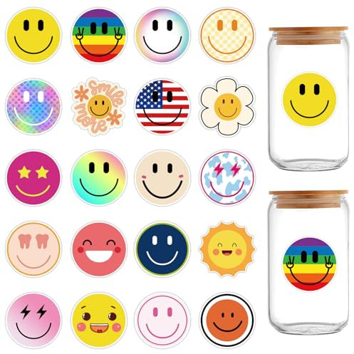 20 Blatt Smiling UV DTF Cup Wraps Cute Waterproof Smiling Transfer Stickers for Glass Cups Water Bottle Tumbler Wood DIY Crafts