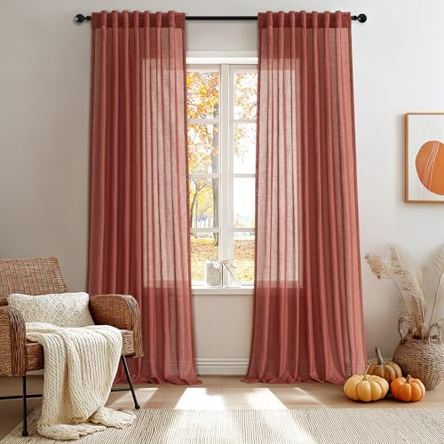 Extra Lange Terrakotta-Vorhänge, halbtransparent, 274,3 cm Länge, 2 Paneele | Lichtfilternde Vorhänge mit Schlaufenstange, für Wohnzimmer, Esszimmer, Büro, Terrasse, Schiebetür
