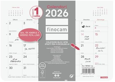 Finocam - Calendario imán Mes Vista Enero - Diciembre (12 meses) | Calendario Magnético nevera | Planificador mensual Trendy Chic Blanco - Catalán