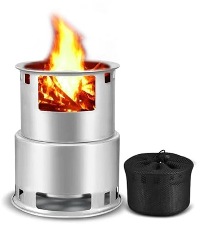 BoBoBn Faltbarer Campingkocher mit Holzfeuerung | Tragbare Feuerstelle aus Edelstahl for Bushcraft & Kochen im Freien