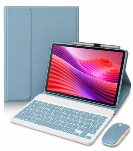 Keyboard Case for Lenovo Tab 10.1 2025 (TB-311FU/TB-311XU), Detachable Backlit Wireless Keyboard with Protective Cover, Tablet Mouse,Blue