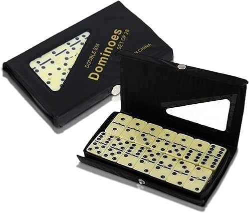 ORCHIDS Double Six Dominoes Set of 28 Classic Domino Tiles with Random Color PVC Carry Case, Durable and Portable Travel Game for Adults and Kids