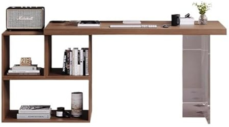 MENGLI-2024 Table d'ordinateur Bureau d'étude Moderne avec Pieds en Acrylique, Table de Travail Bois Peu encombrante étagère modulaire(L)