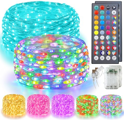 Vimlits Fairy Lights 34 Colour Changing with Remote Control, 2 Pack RGB String Lights Battery Operated USB Plug in Wire Twinkle Light for Bedroom Wedding Party Indoor Christmas Decor(Total 12m/120LED)