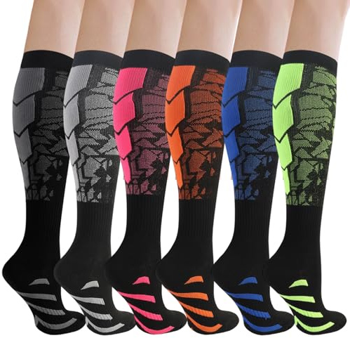 Ecofocet 6 paires Bas de Contention Femme et Homme, 18-25 mmhg Chaussettes de Contention, Chaussette de Compression pour Sport, Running, fitness, course, randonnée, cyclisme