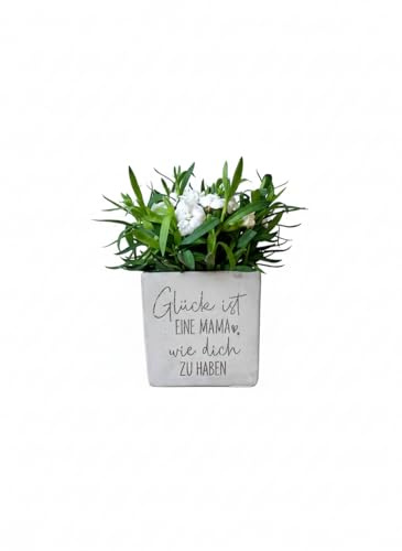 Personalisierter Blumentopf Beton-Optik Glück | Geschenk für Mama Oma Freundin Kollegin | Glück ist eine Mama wie dich zu haben | Muttertag Geburtstag Dankeschön (16x16x16cm - Quad.)
