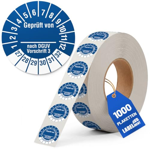 Labelident Prüfplaketten Geprüft DGUV V 3 - Ø 30 mm - 1.000 auf Rolle, 2027-2032, selbstklebend