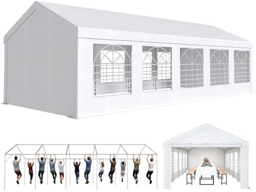 JUMMICO Pavillon Partyzelt 4x10 Wasserdicht Stabil Gartenzelt UV Schutz 50+ Zelt 170g PE Plane Festzelt Bierzelt Gartenpavillon für Garten, Party, Festival, Hochzeit, weiß