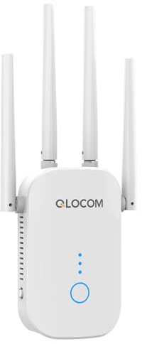 QLOCOM 2026 Newest1 WiFi Booster Range Extender 1200Mbps WiFi Extender Booster Dual Band 5GHz & 2.4GHz Wireless Internet Booster/Hotspot with Wider Coverage, Broadband Extender, UK Plug