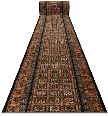 rugsx KASHQAI Läufer 4301/500 - Wollteppich - Teppich für Flur & Wohnzimmer - Orientalisch, Rahmen grün/beige 80x750 cm