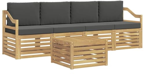 vidaXL Outdoor-Sofagarnitur 5 pcs Weiß und Anthrazit Polyester, Garten Lounge-Sofa, strapazierfähige Außensitzgruppe, modernes Terrassenmöbel, bequemer Wohnbereich