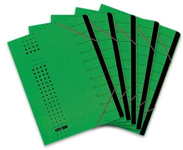 Elba Ordnungsmappe chic A4 aus Karton, 12 Fächer, grün, 5 Stück