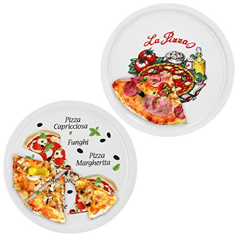 van Well 2-er Set italienische Pizzateller groß ø 30,5cm Napoli & Margherita – Porzellan XL Teller für Pizza & Pasta – Mikrowellen geeignet, spülmaschinenfest – Gastronomie- und zu Hause Geschirr