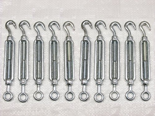 Hook to Eye Turnbuckle Galvanised Open Body Straining Screws x10 from 5MM - 32MM (Caravan Open Body Screw Hook)