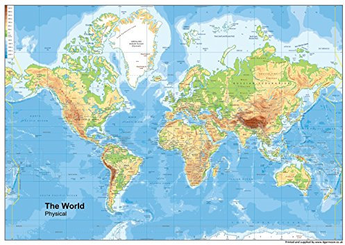 World Physikalische Karte – A2–594 x 420 mm (ca.) [GA]
