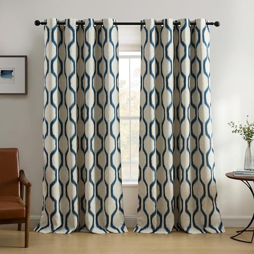 Elrene Home Fashions Renzo Ikat Geometric Room-Darkening Window Curtain, Living Room and Bedroom Drape with Grommets, 52 x 84, 1 Panel, Indigo